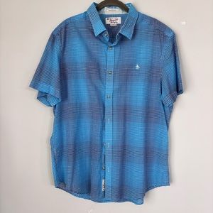 Penguin Men's Short Sleeve Lightweight Check Button Down Shirt Slim Fit XL